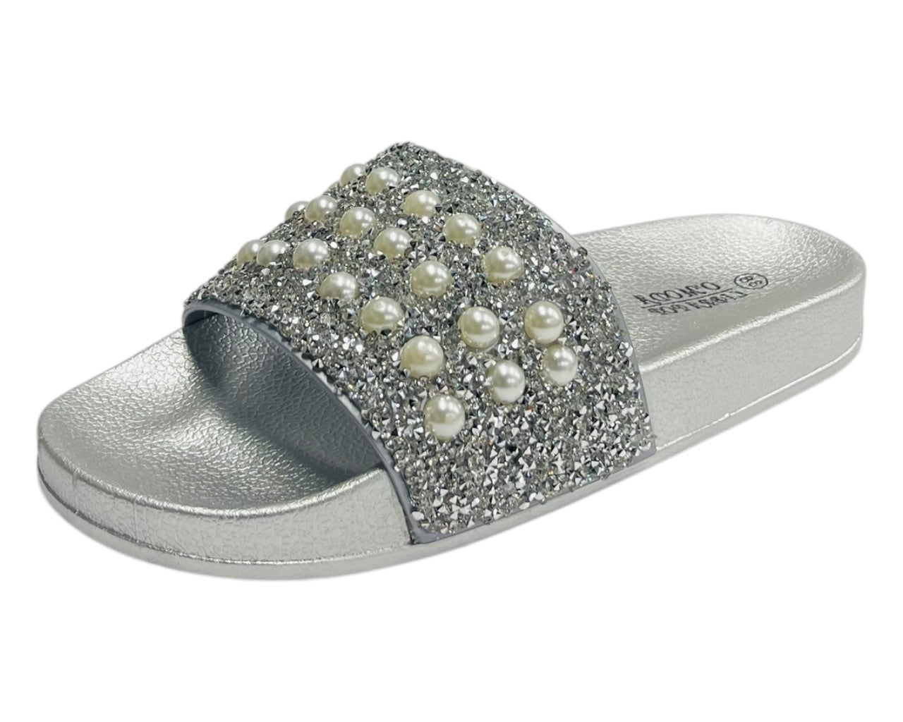 Rhinestone Embellished Flat Slide Sandals