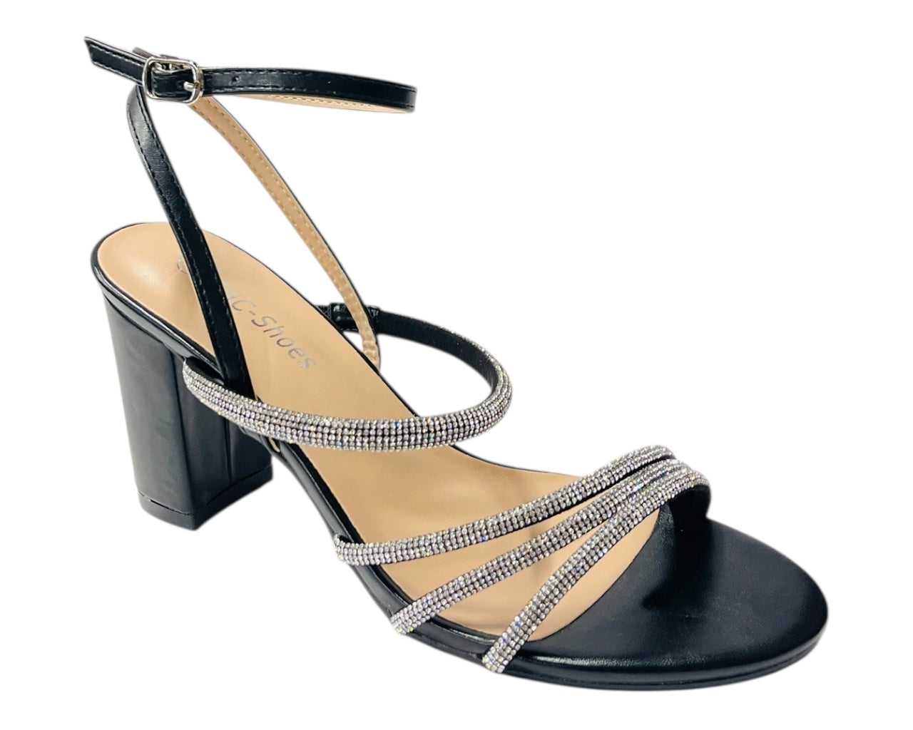 Block Heel Diamante Strappy Shoes