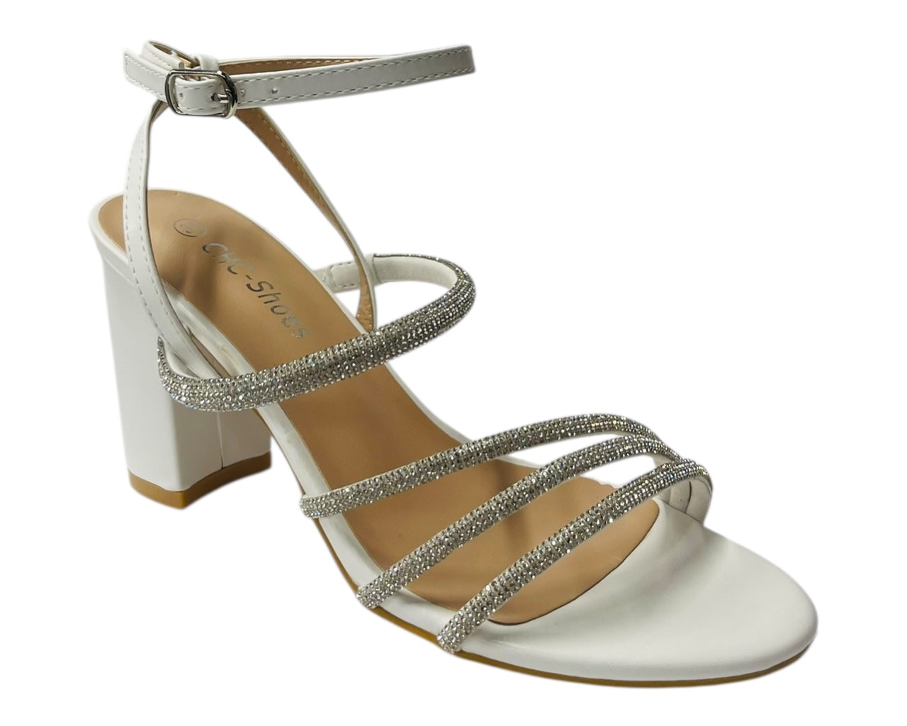 Block Heel Diamante Strappy Shoes