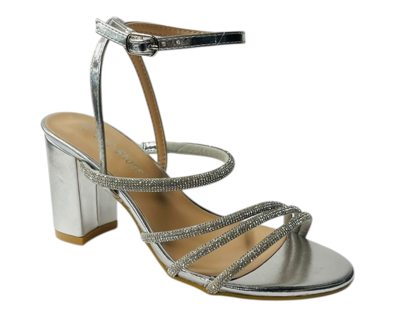 Block Heel Diamante Strappy Shoes