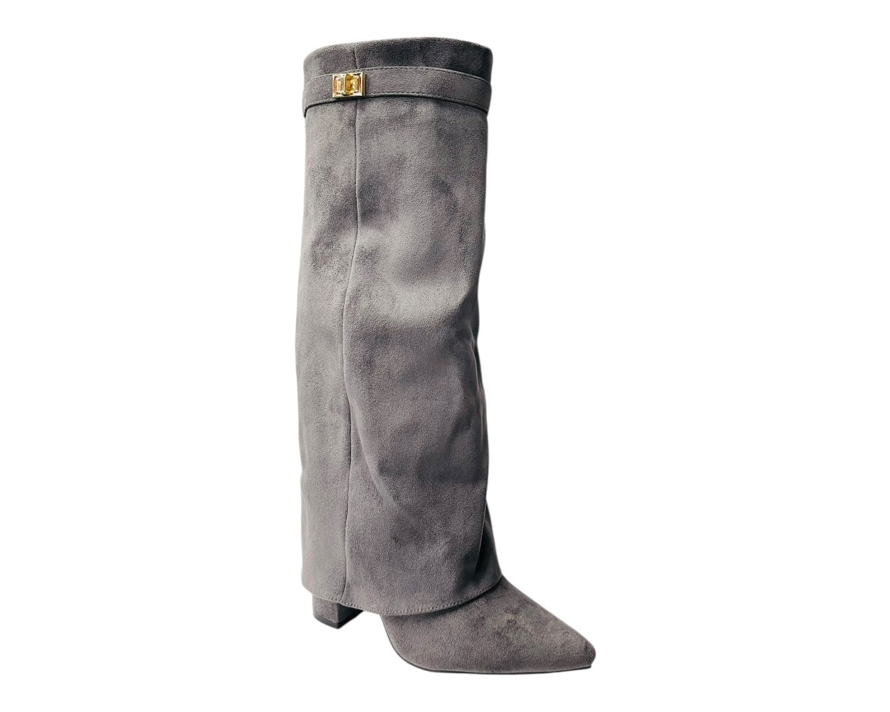 Faux Leather Knee High Fold Over Block Heel Boots