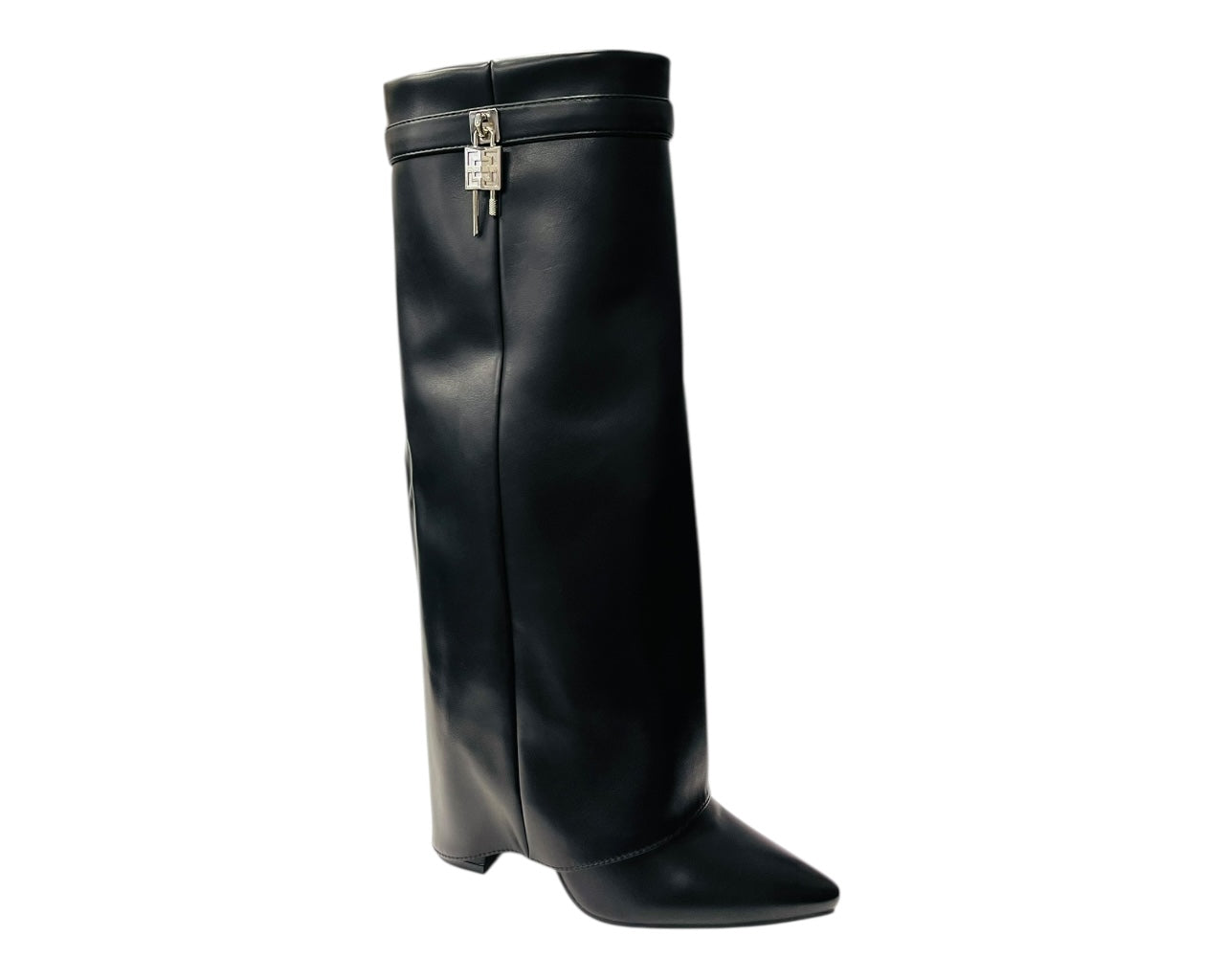 Padlock Details Knee High Fold Over Block Heel Boots