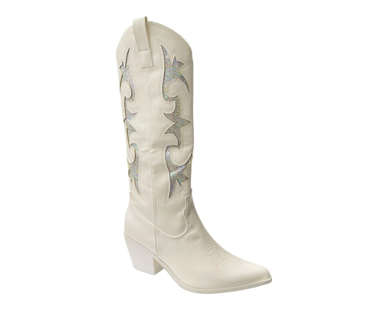 Faux Leather Sequins Embroidery Cowboy Boots