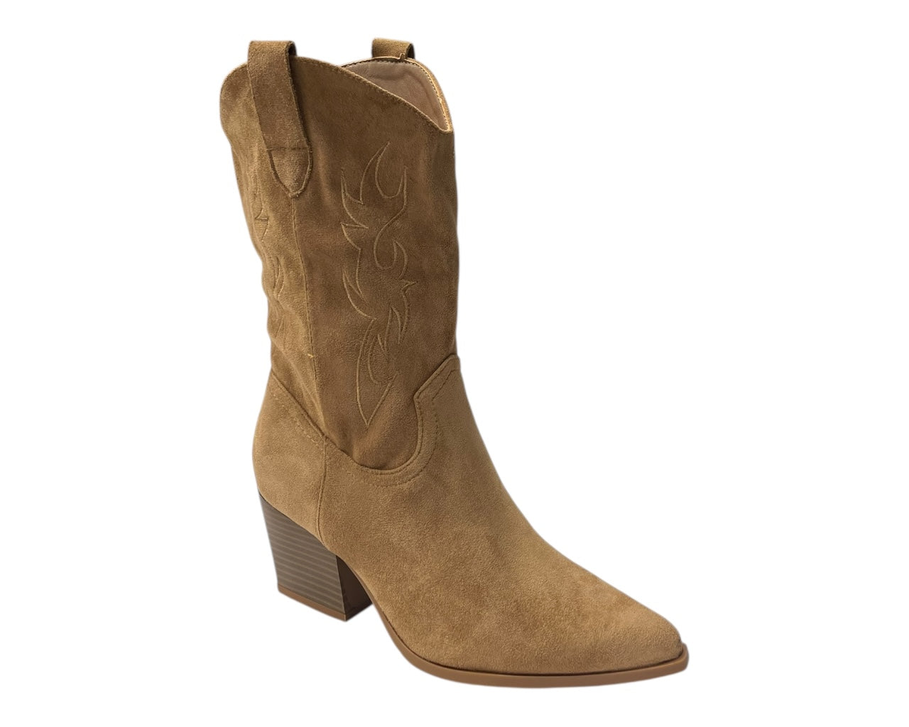Embroidered Faux Suede Cowboy Ankle Boots