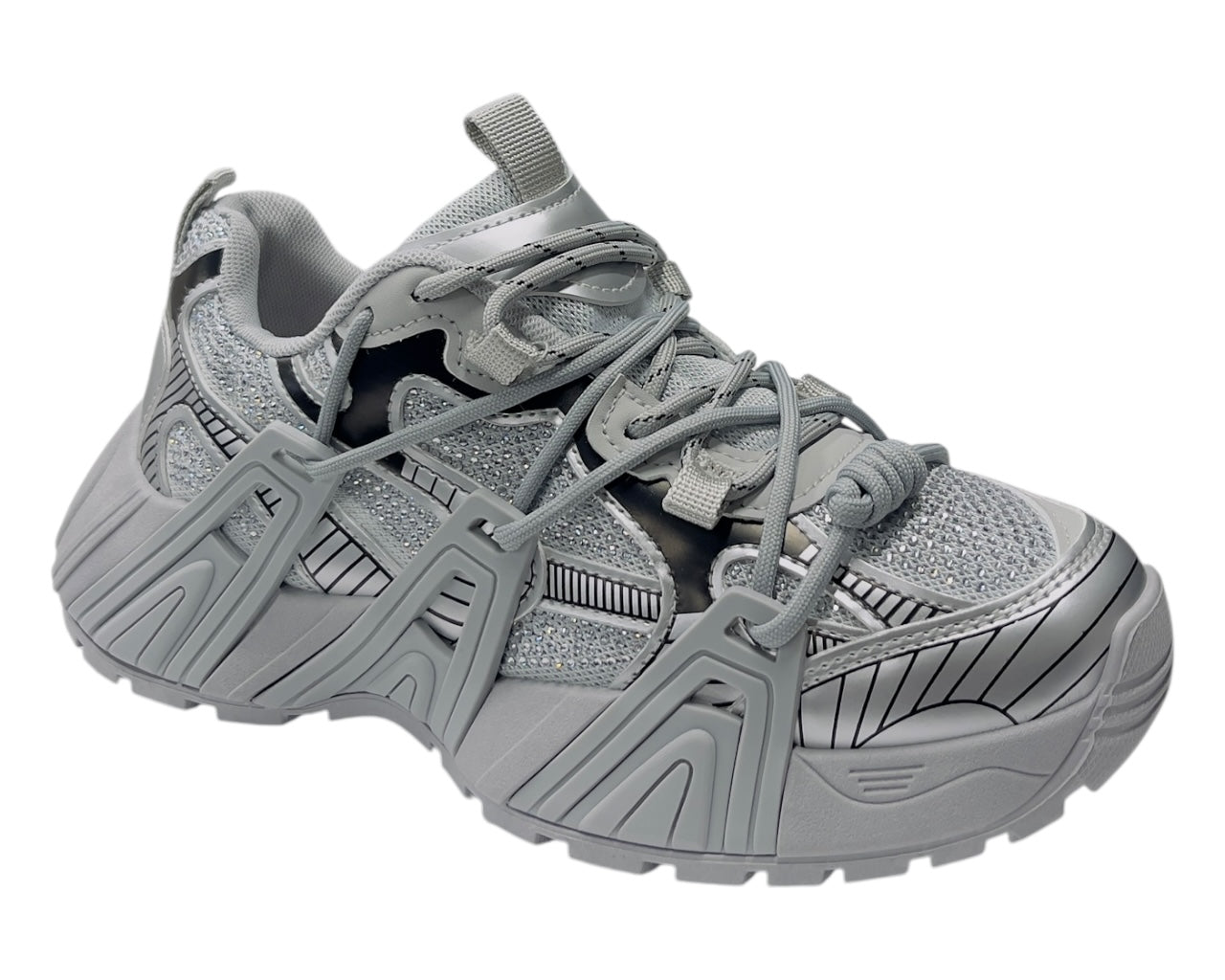 Chunky Sole Rhinestone Lace Up Sports Trainers