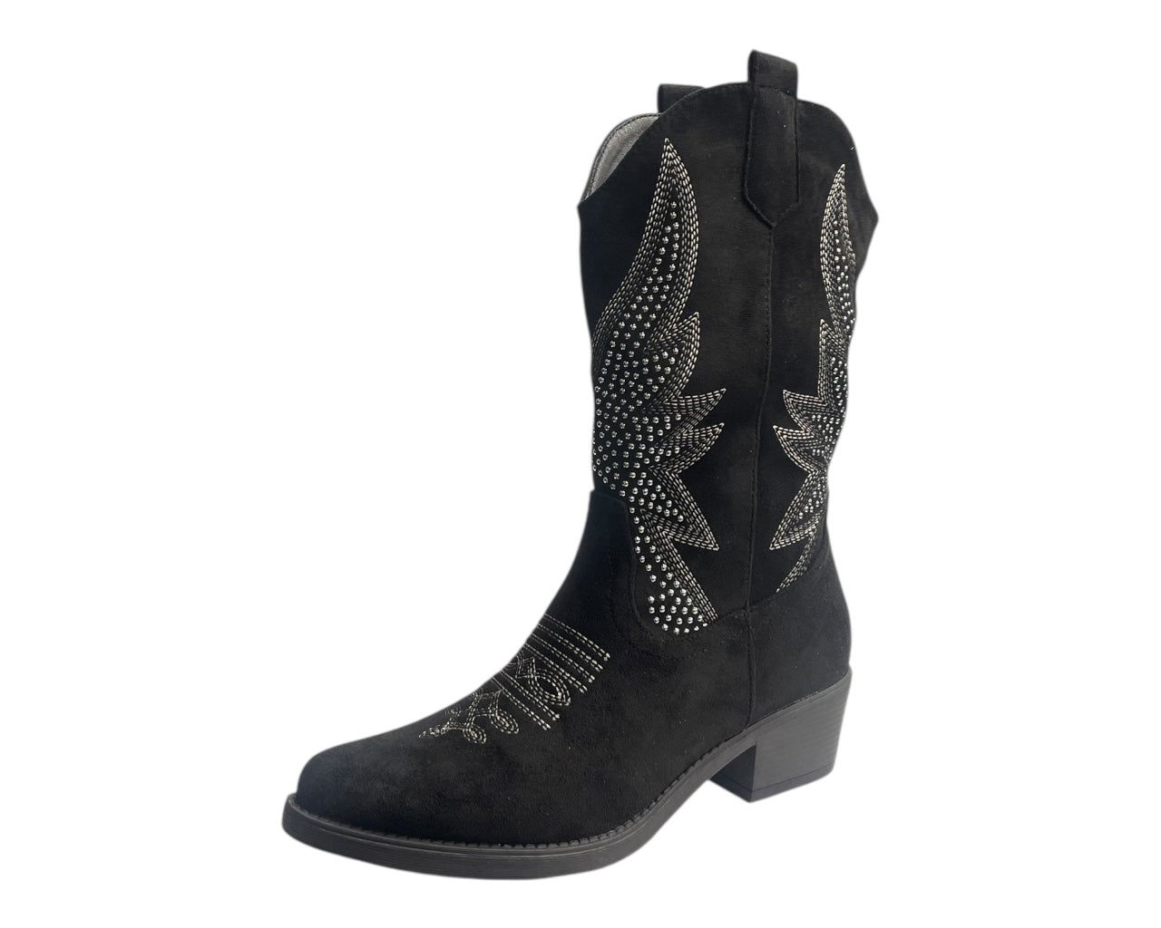 Faux Suede Embroidered Cowboy Ankle Boots