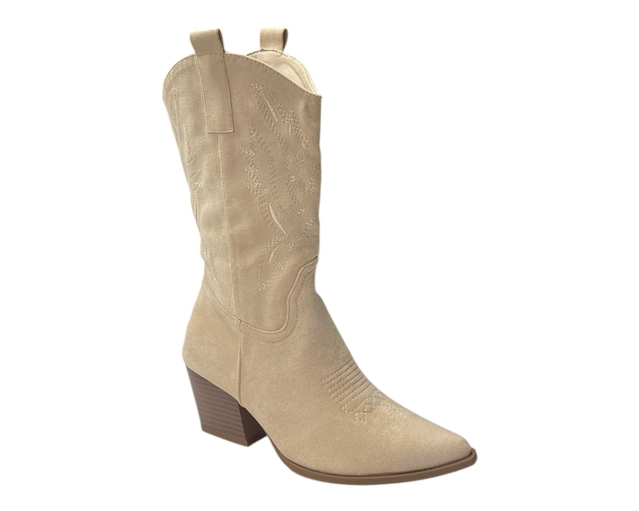 Mid Calf Embroidered Faux Suede Cowboy Boots