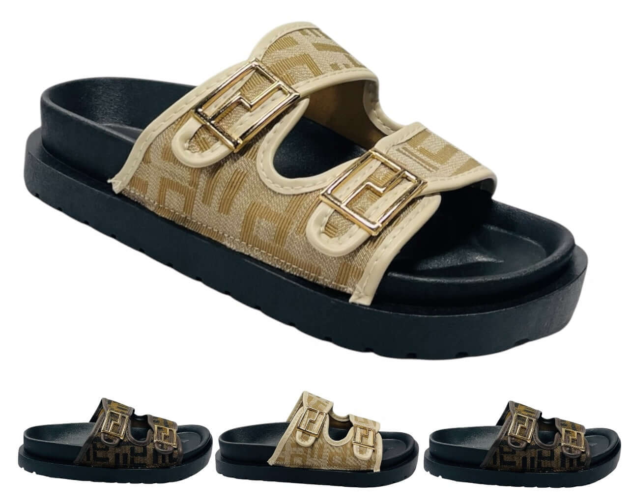 Double Buckle Strap Chunky Sole Slider Sandal