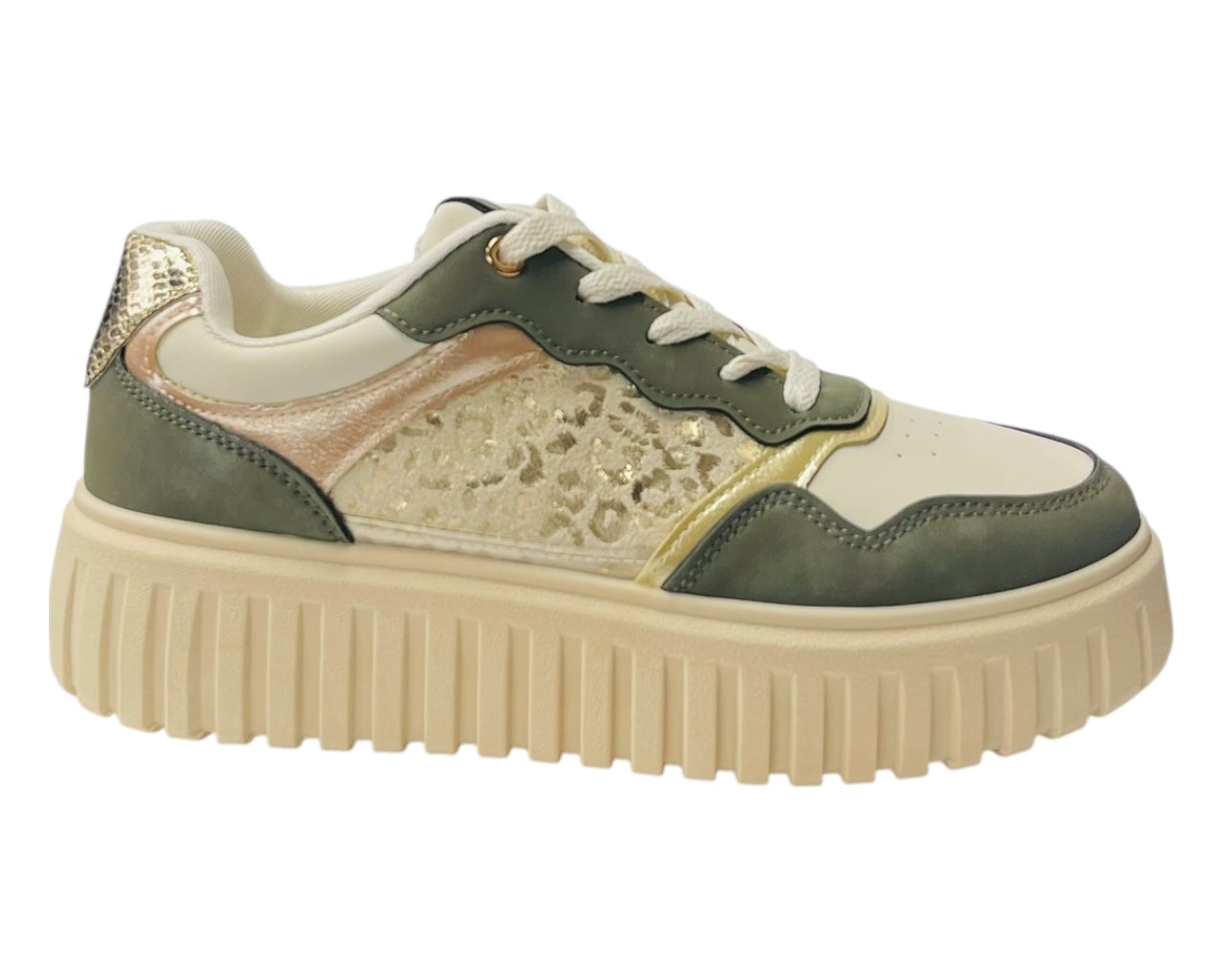 Faux Leather Platform Lace Up Trainers