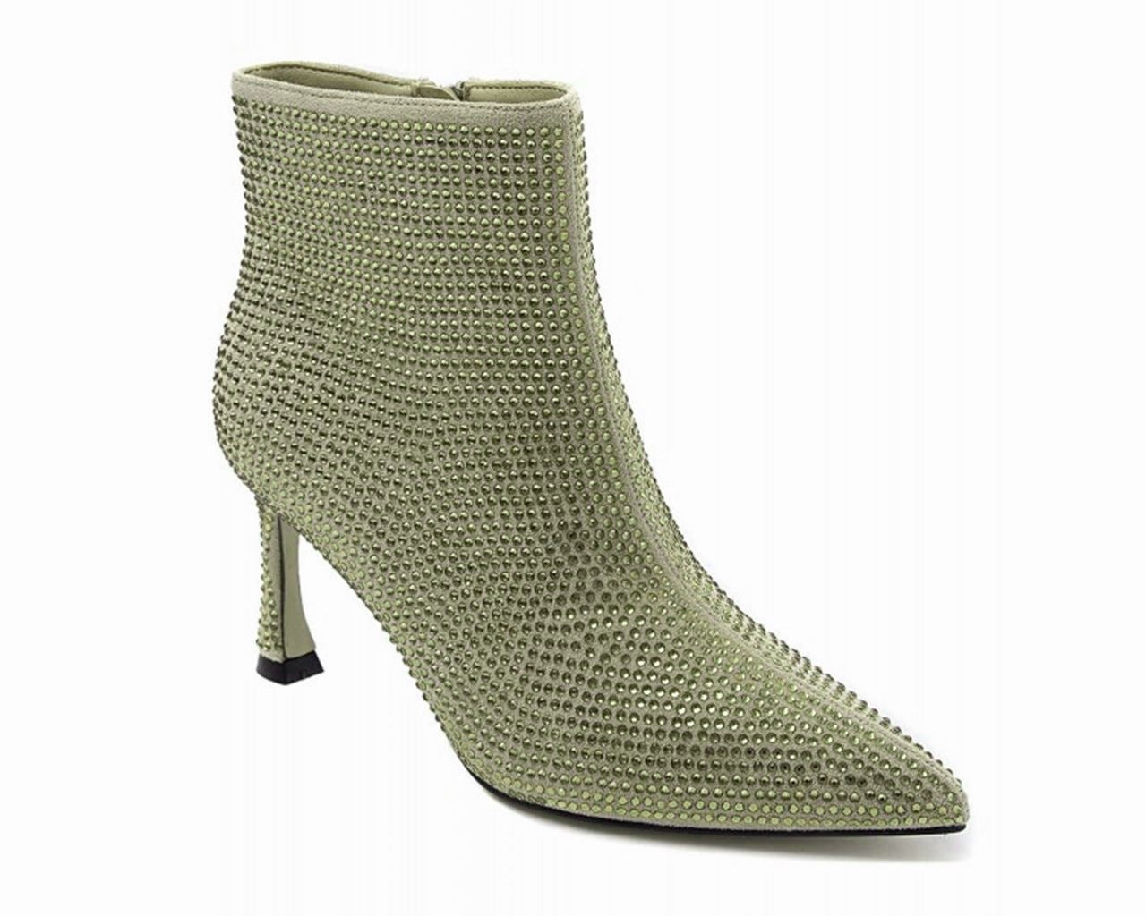 Rhinestone Zip Ankle Boots Beige