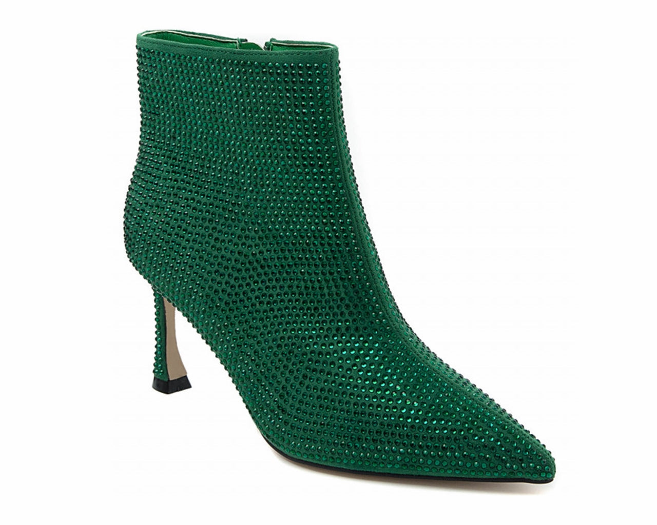 Rhinestone Zip Ankle Boots Green