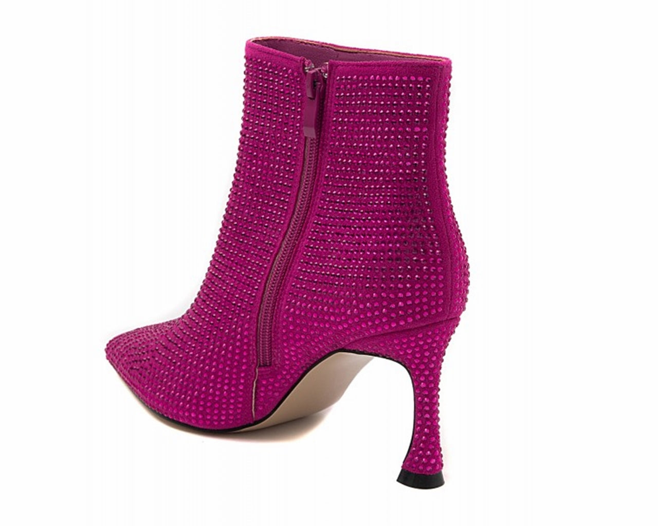 Rhinestone Zip Ankle Boots Fuchsia