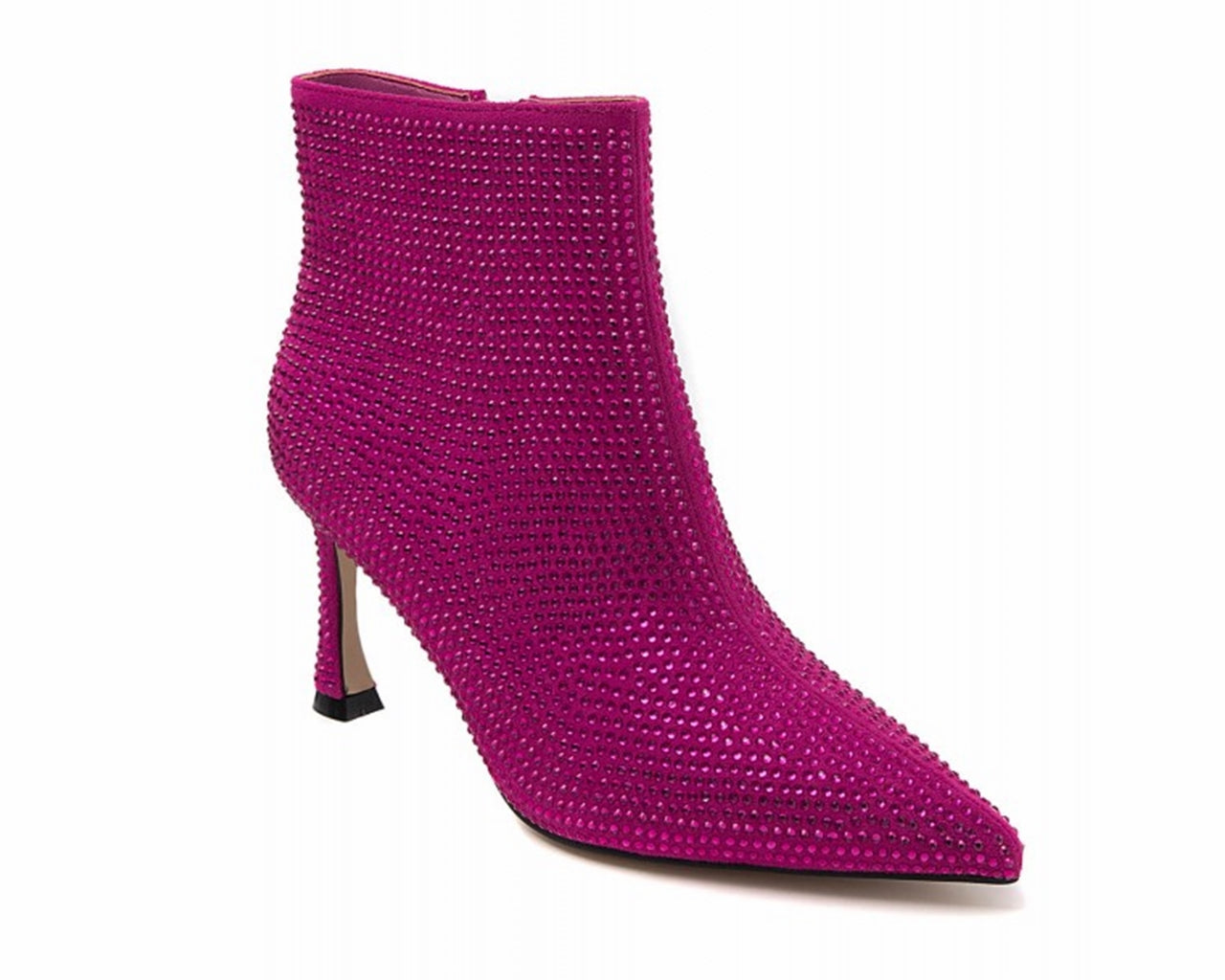 Rhinestone Zip Ankle Boots Fuchsia
