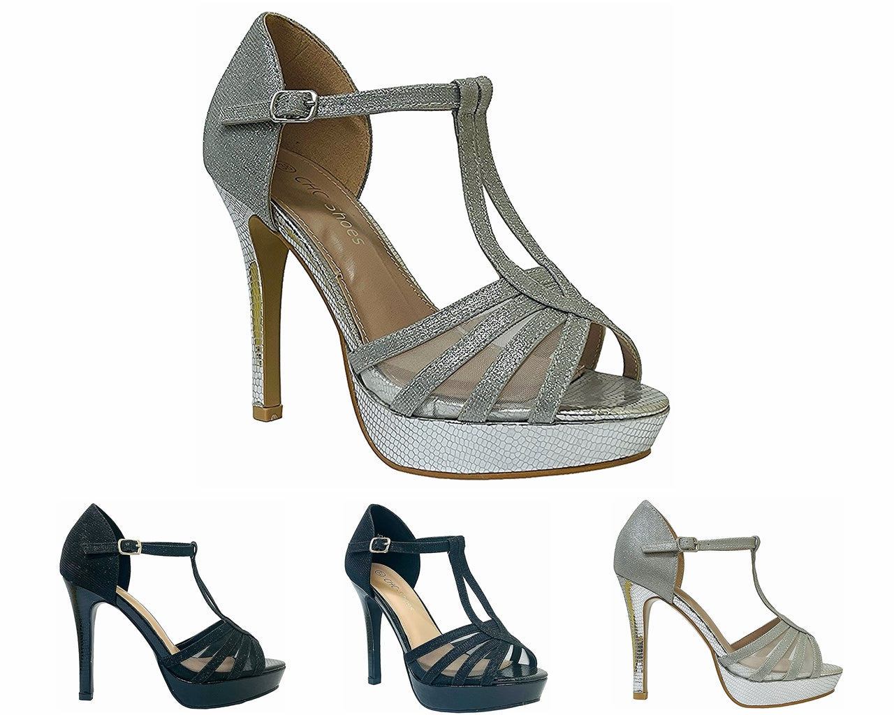 Glitter Stiletto Heel Platform Shoes