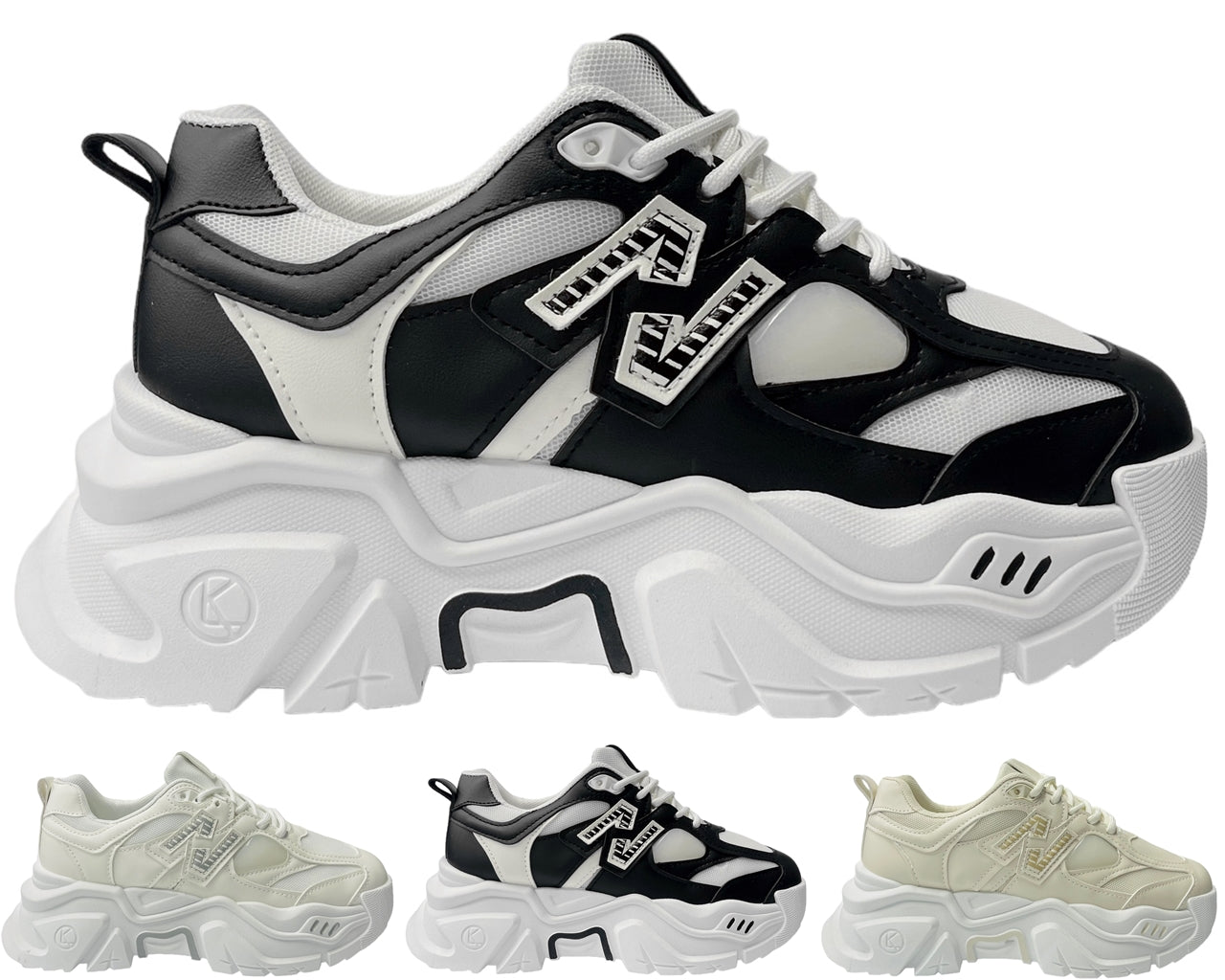 Faux Leather Chunky Sole Lace Up Trainers
