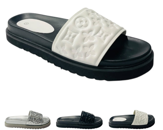 Embossed Front Strap Flat Sliders