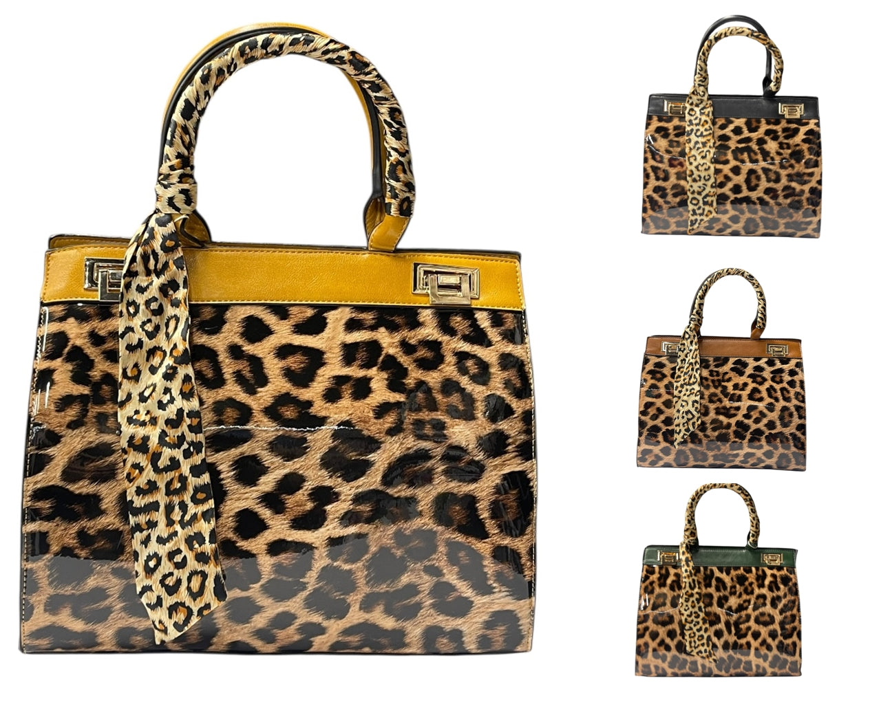 Faux Patent Leopard Print Crossbody Hand Bag