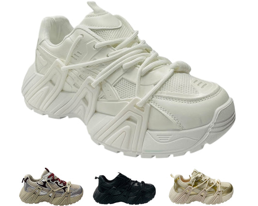 Chunky Sole Mesh Lace Up Sports Trainers