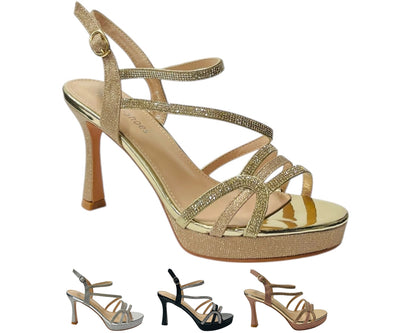 Diamante High Heel Glitter Ankle Strap Shoes