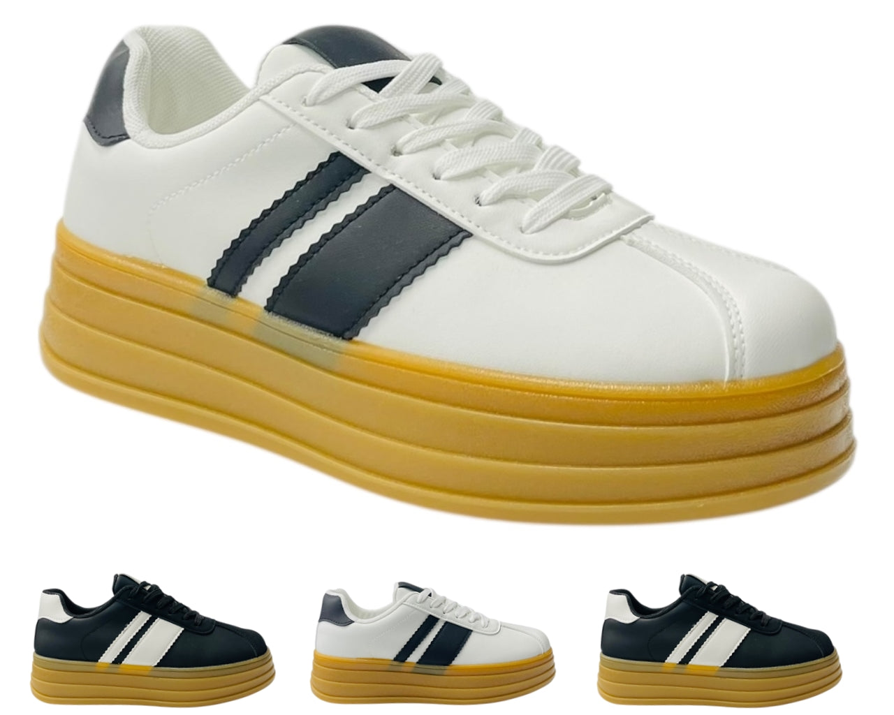 Platform Faux Leather Lace Up Trainers