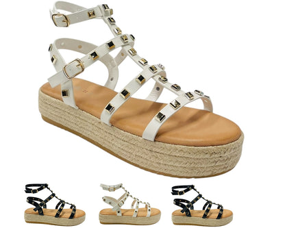 Stud Gladiator Espadrille Platform Sandals