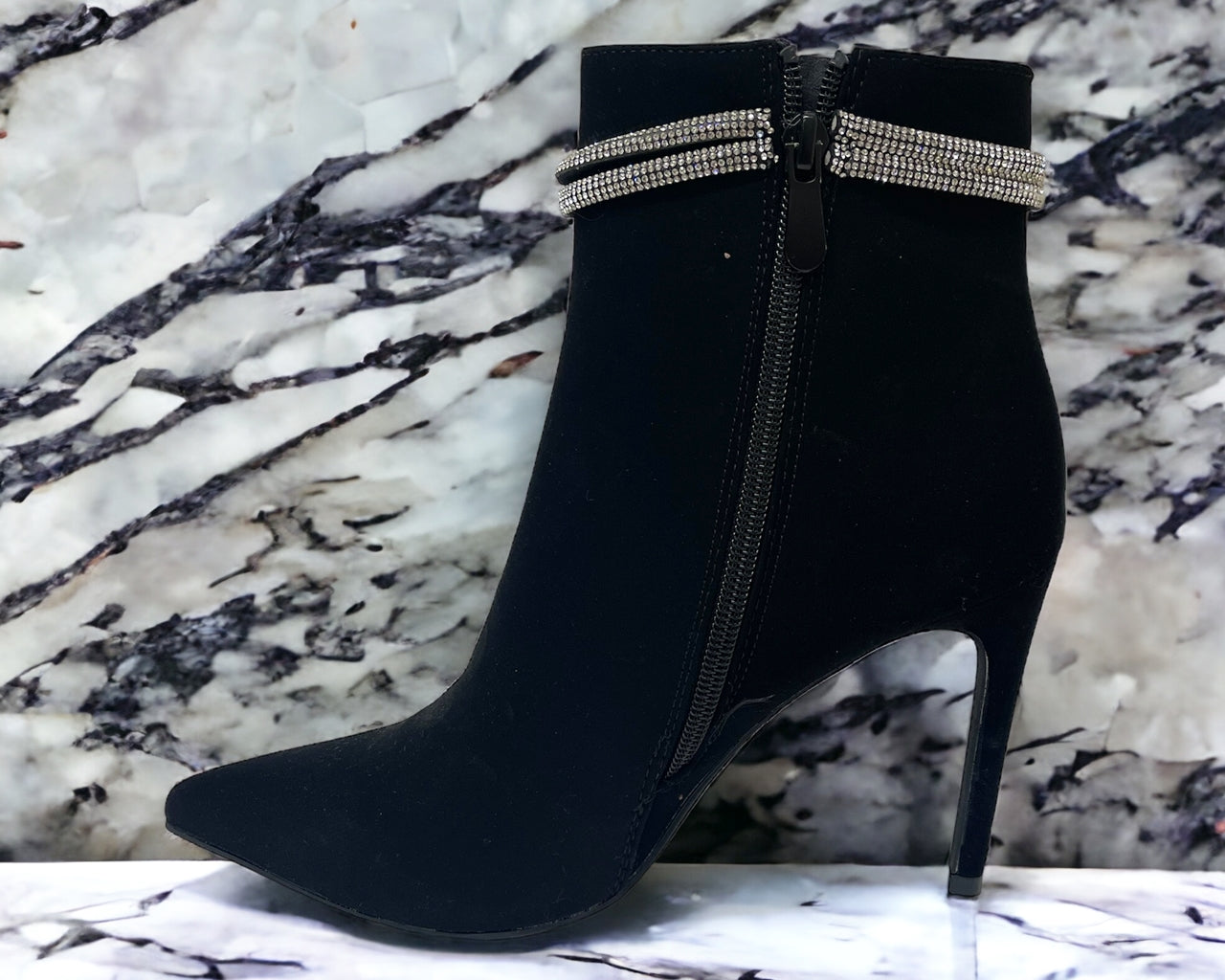 Faux Leather Pointed Toe Ankle Boots