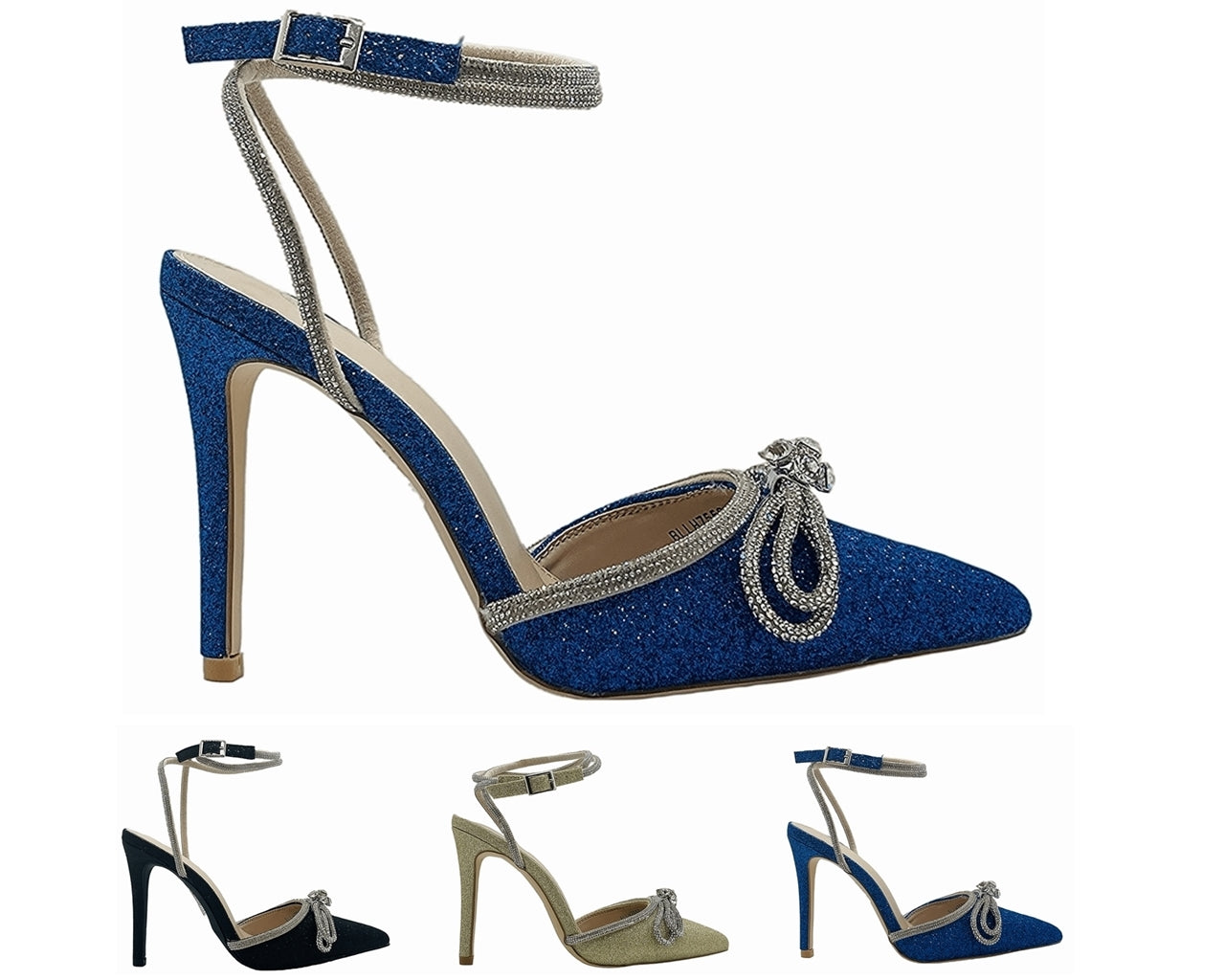 Ankle Strap Glitter Diamante Heel Shoes