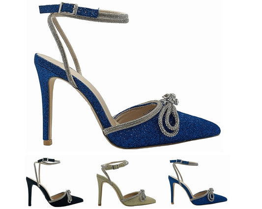 Ankle Strap Glitter Diamante Heel Shoes