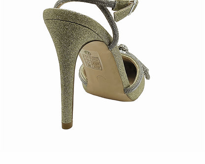 Ankle Strap Glitter Diamante Heel Shoes