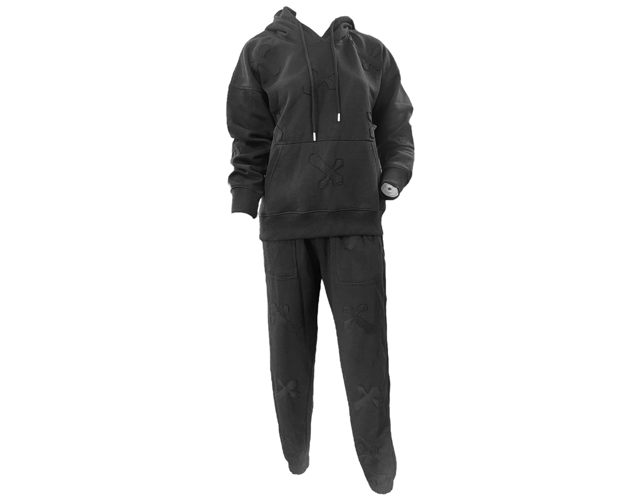 Cross Detail Embroidered Hooded Tracksuit