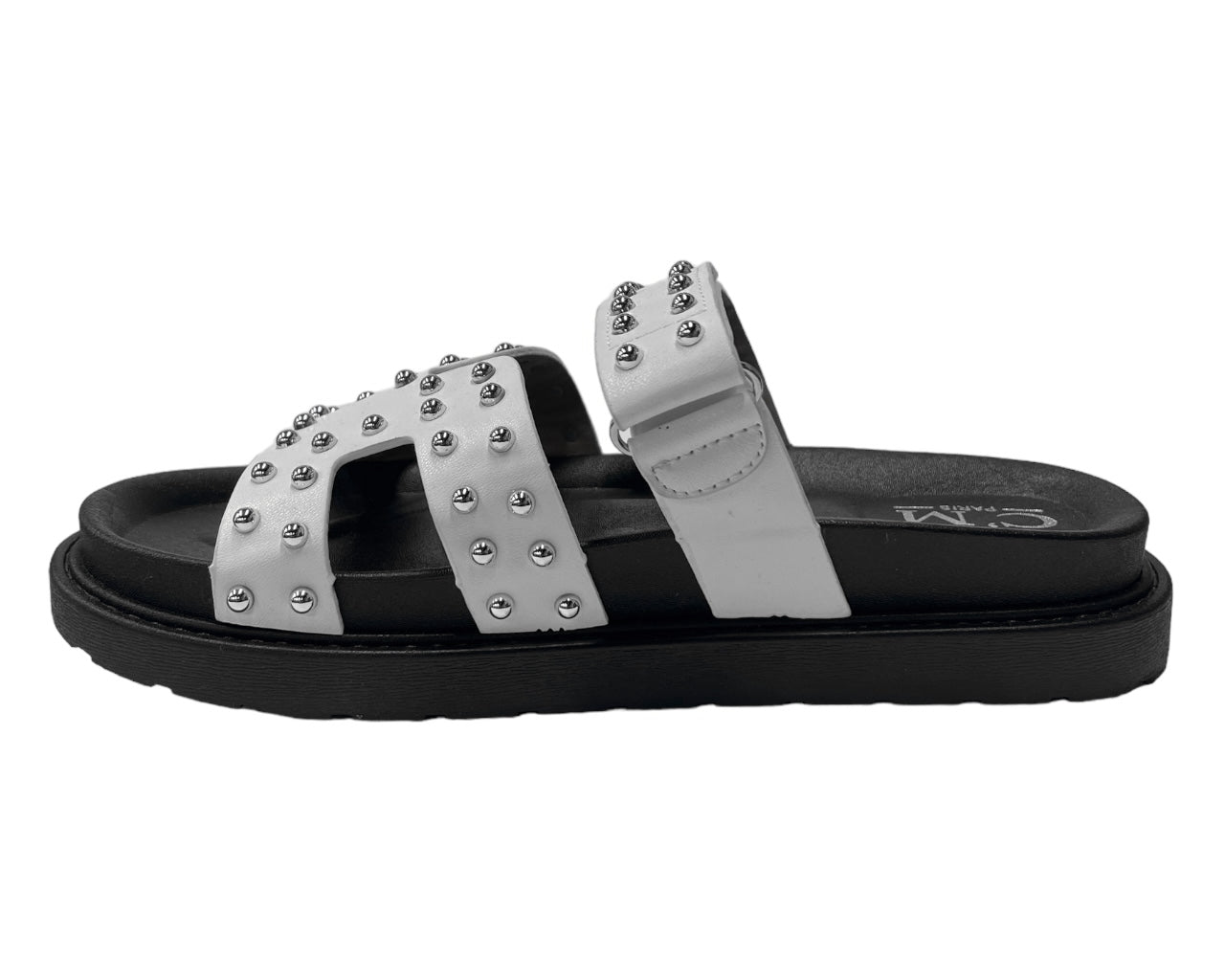 Faux Leather Flat Studded Sliders