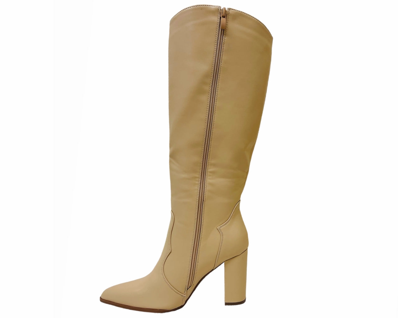 Faux Leather Knee High Block Heel Boots