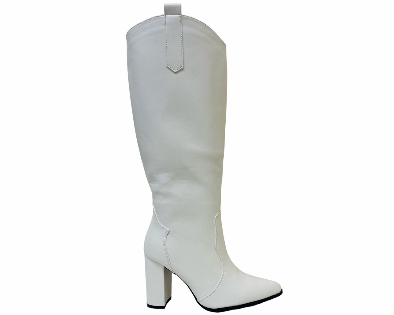 Faux Leather Knee High Block Heel Boots