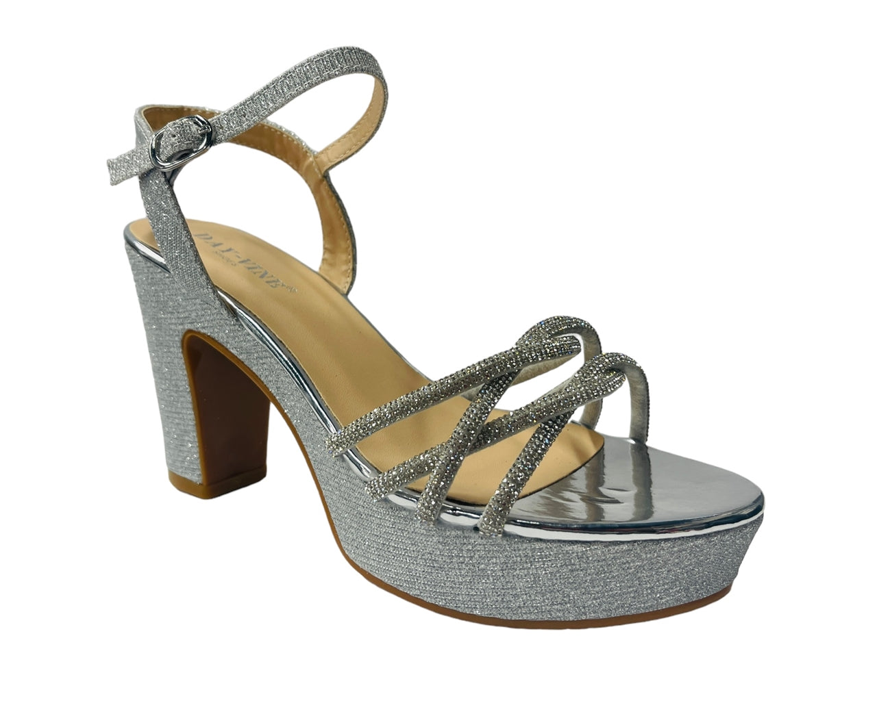 Block Heel Platform Diamante Glitter Shoes