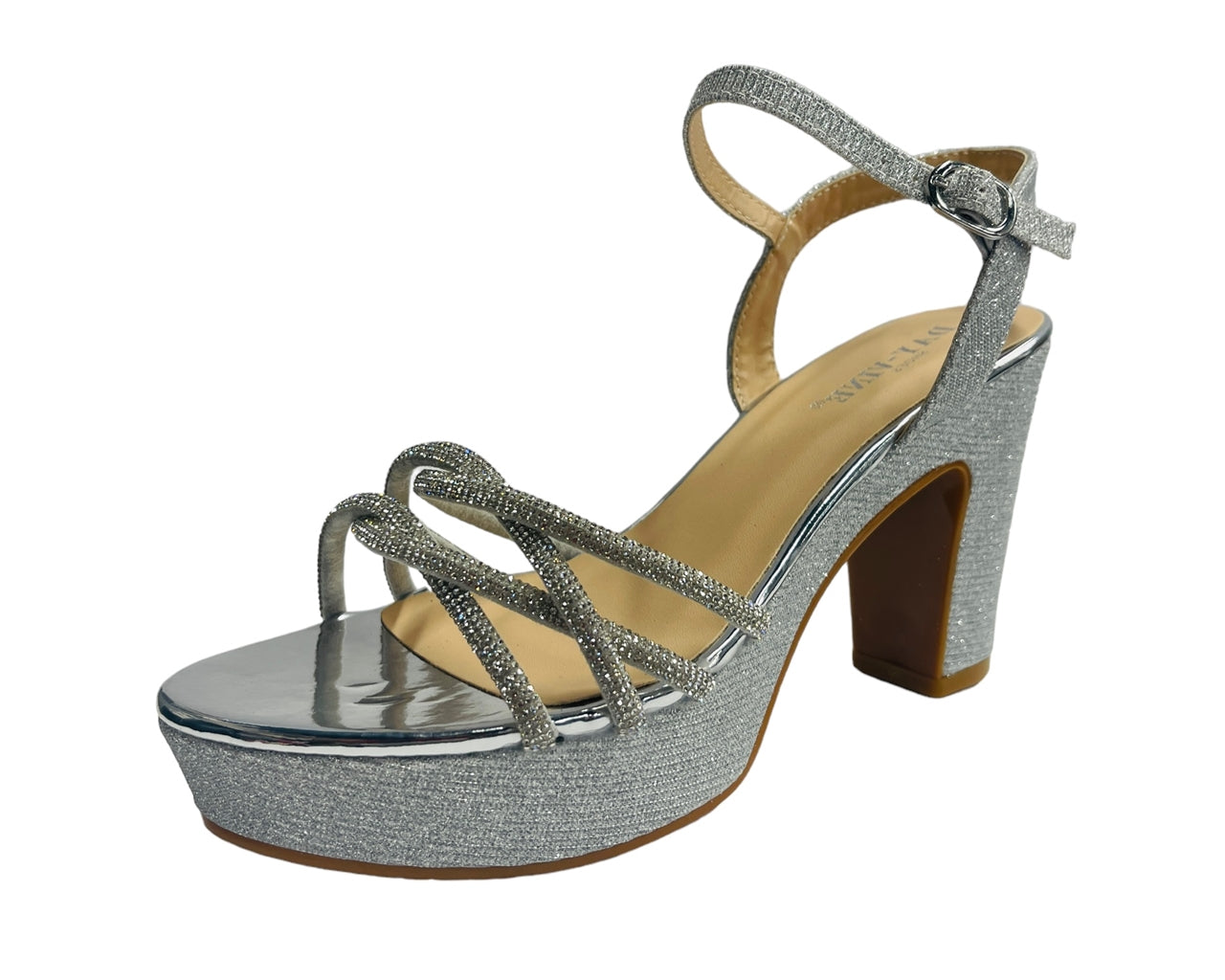 Block Heel Platform Diamante Glitter Shoes