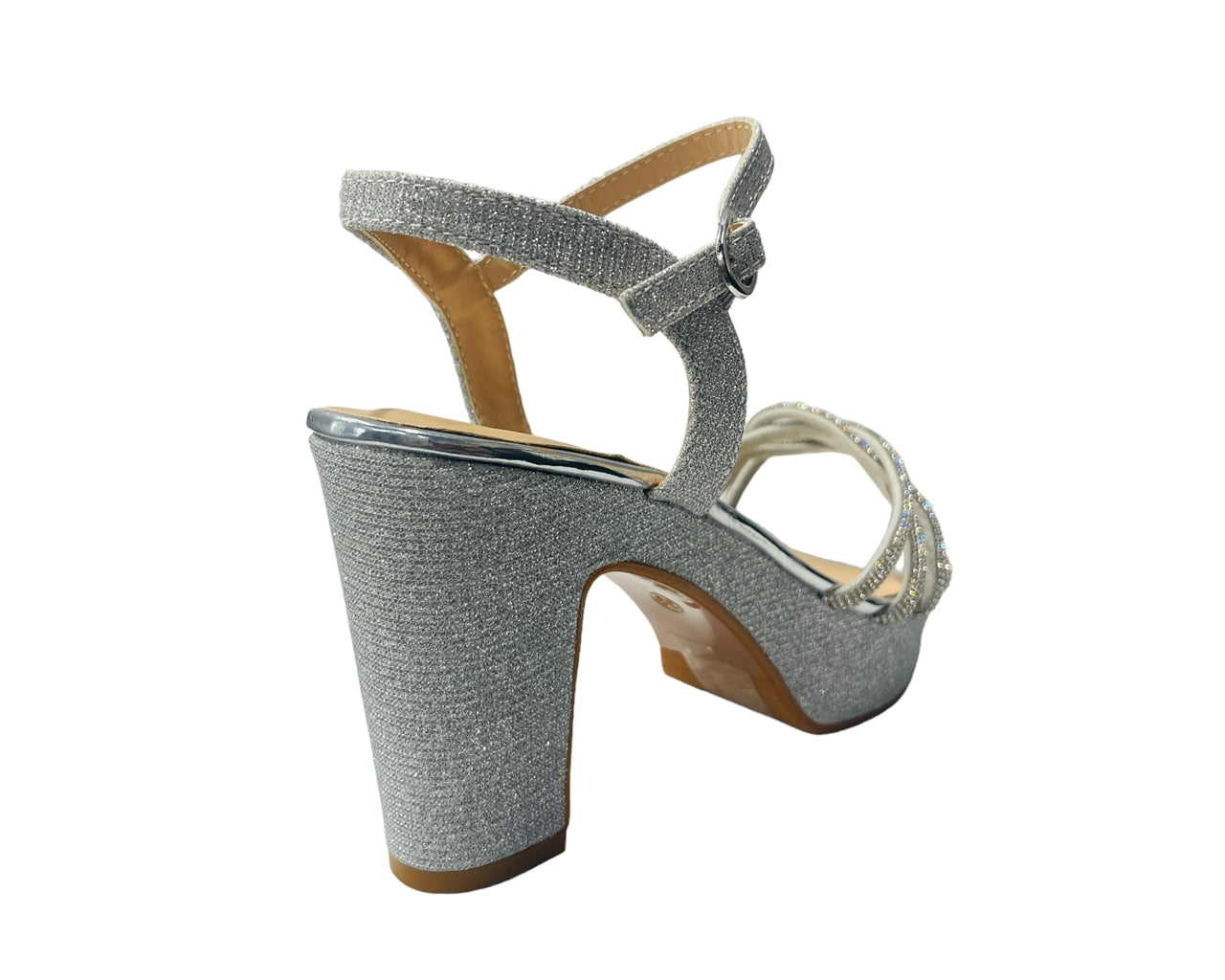 Block Heel Platform Diamante Glitter Shoes