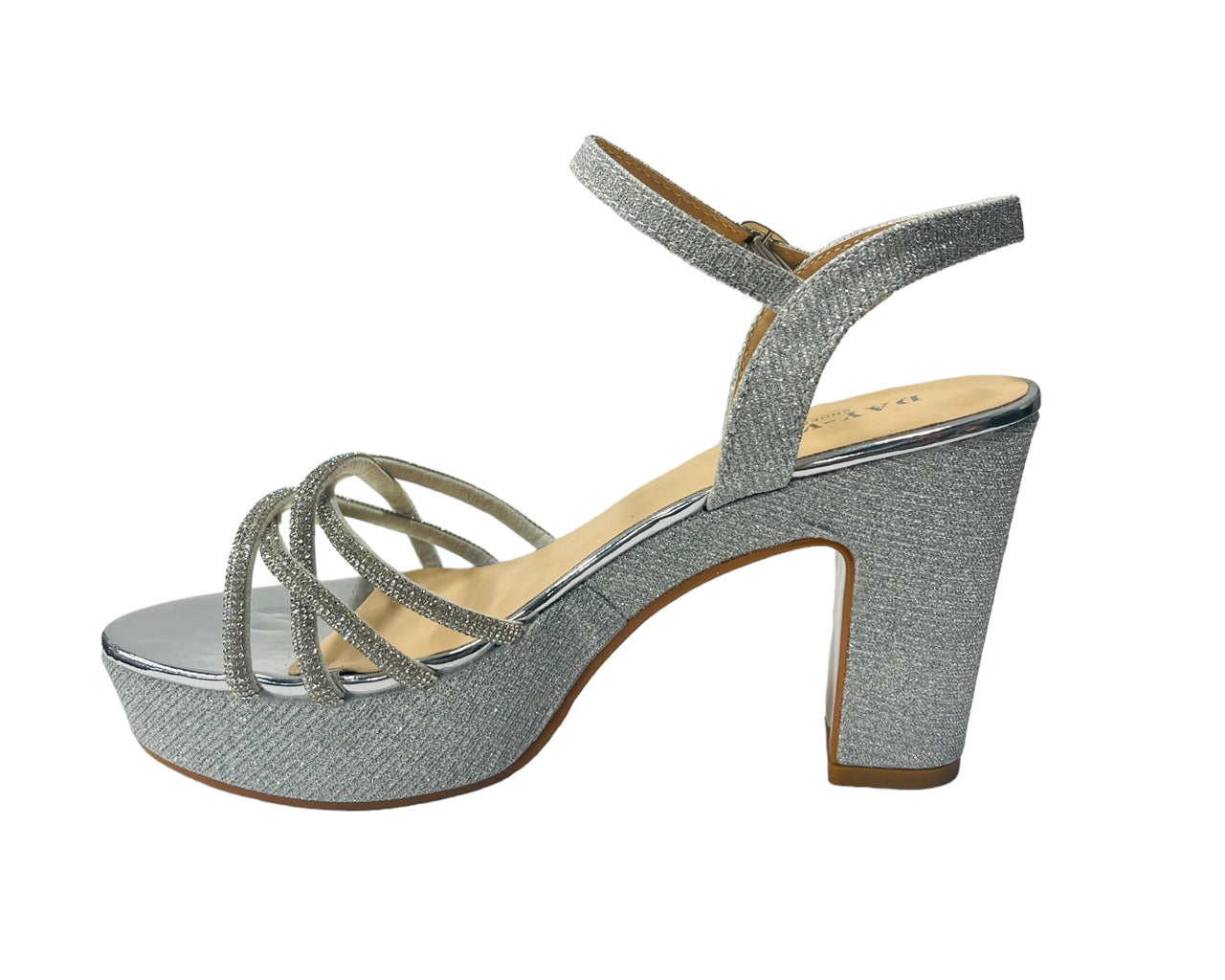 Block Heel Platform Diamante Glitter Shoes