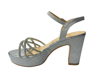 Block Heel Platform Diamante Glitter Shoes