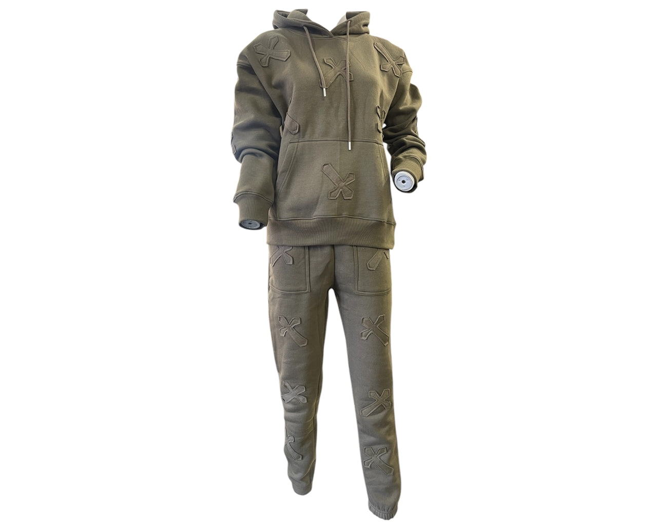 Cross Detail Embroidered Hooded Tracksuit