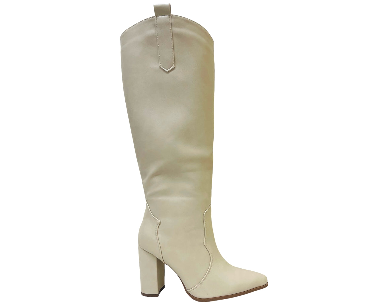 Faux Leather Knee High Block Heel Boots