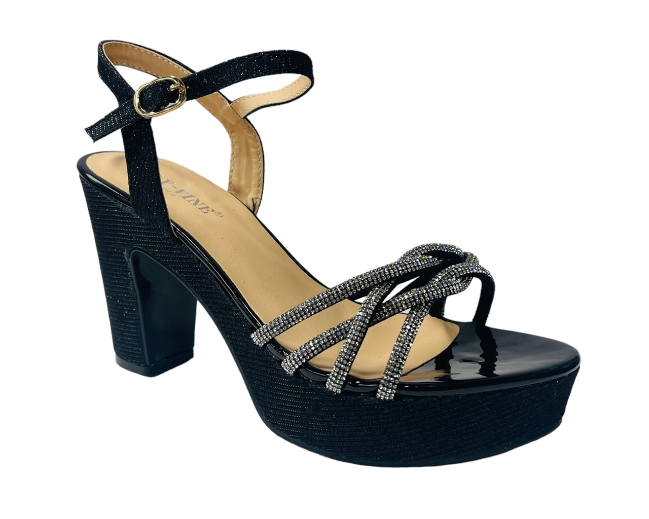 Block Heel Platform Diamante Glitter Shoes