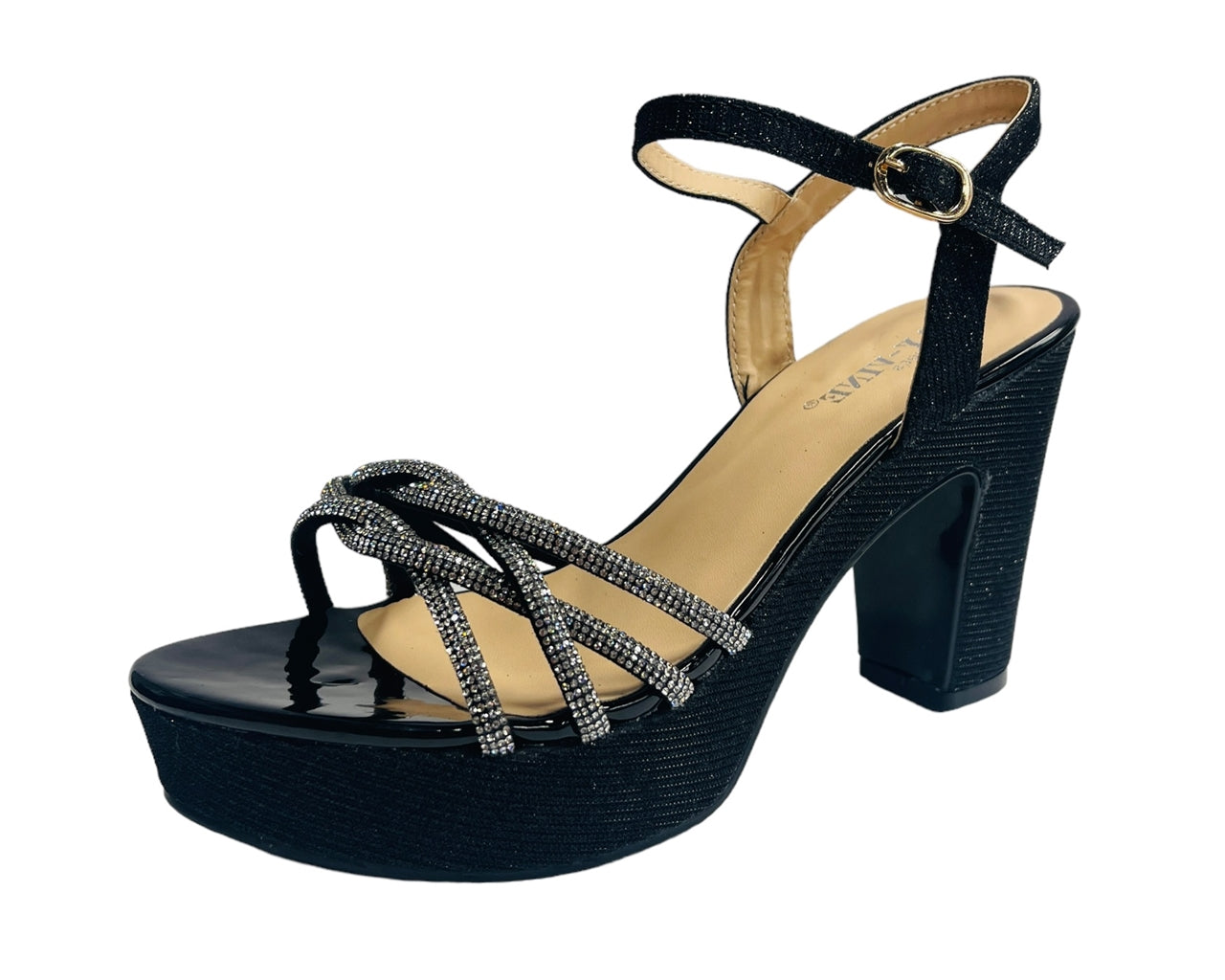 Block Heel Platform Diamante Glitter Shoes