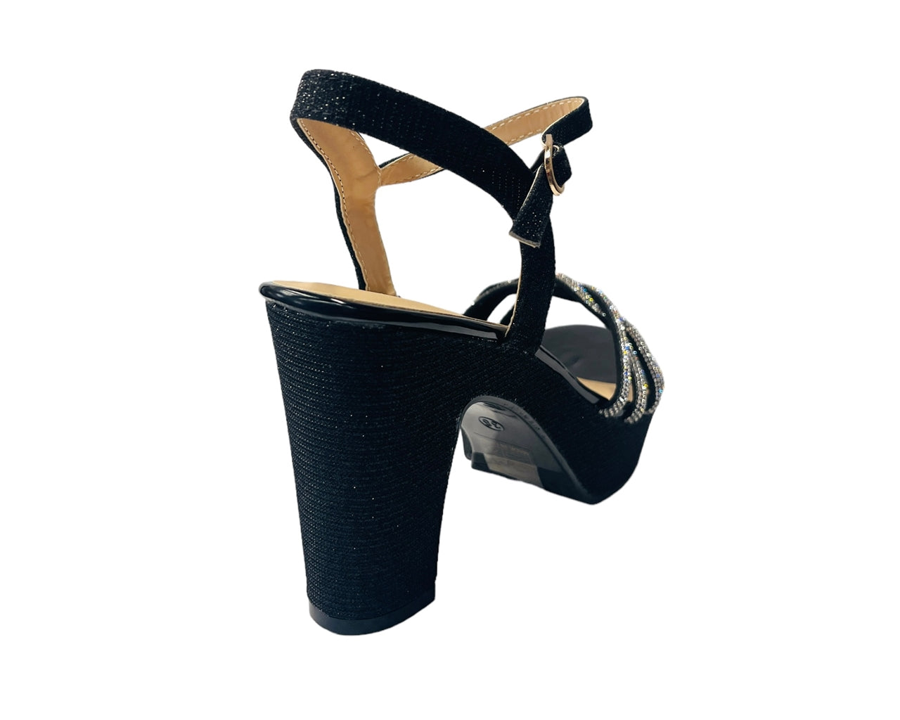 Block Heel Platform Diamante Glitter Shoes