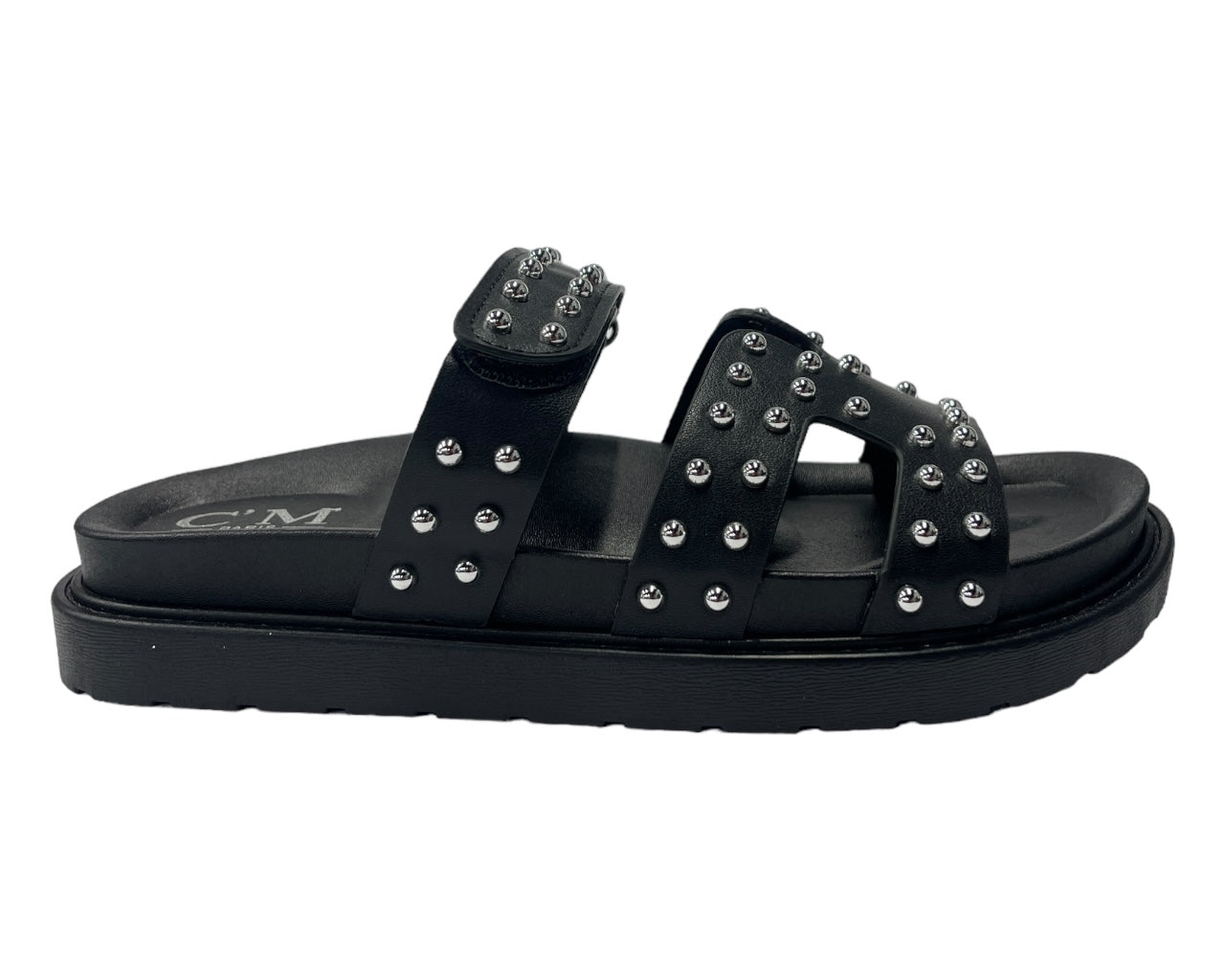 Faux Leather Flat Studded Sliders