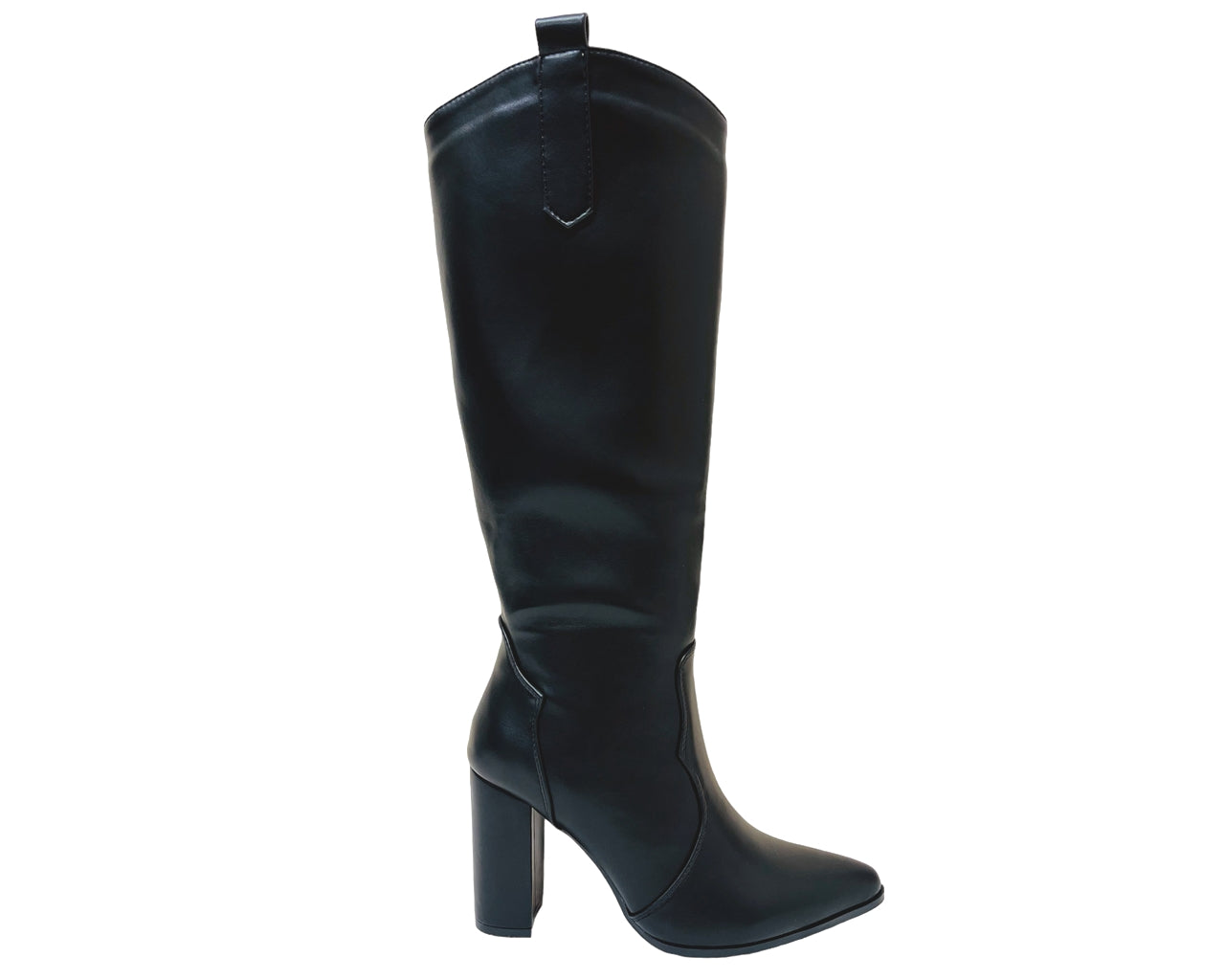 Faux Leather Knee High Block Heel Boots