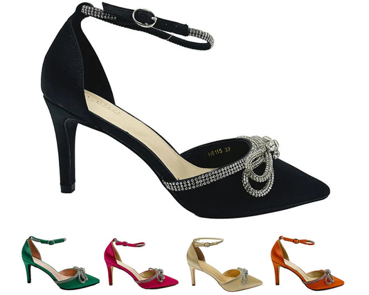 Ankle Strap Satin Diamante Open Court Shoes