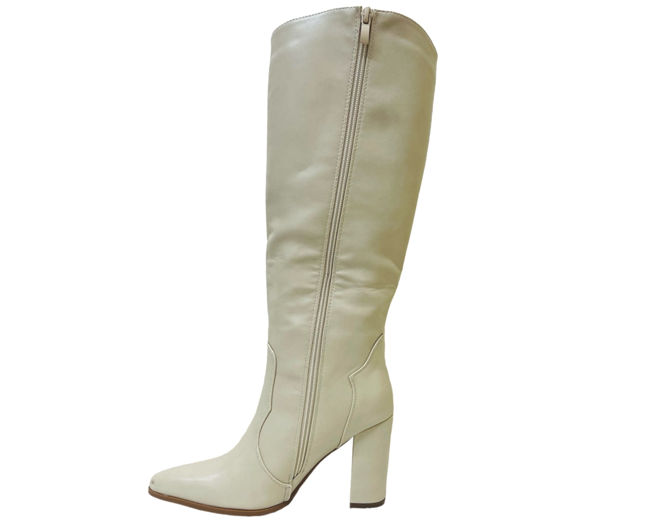 Faux Leather Knee High Block Heel Boots