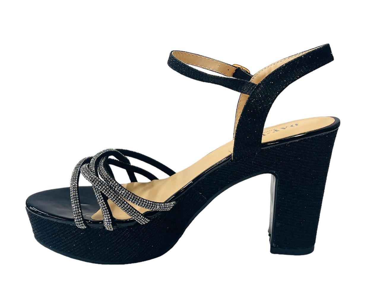 Block Heel Platform Diamante Glitter Shoes