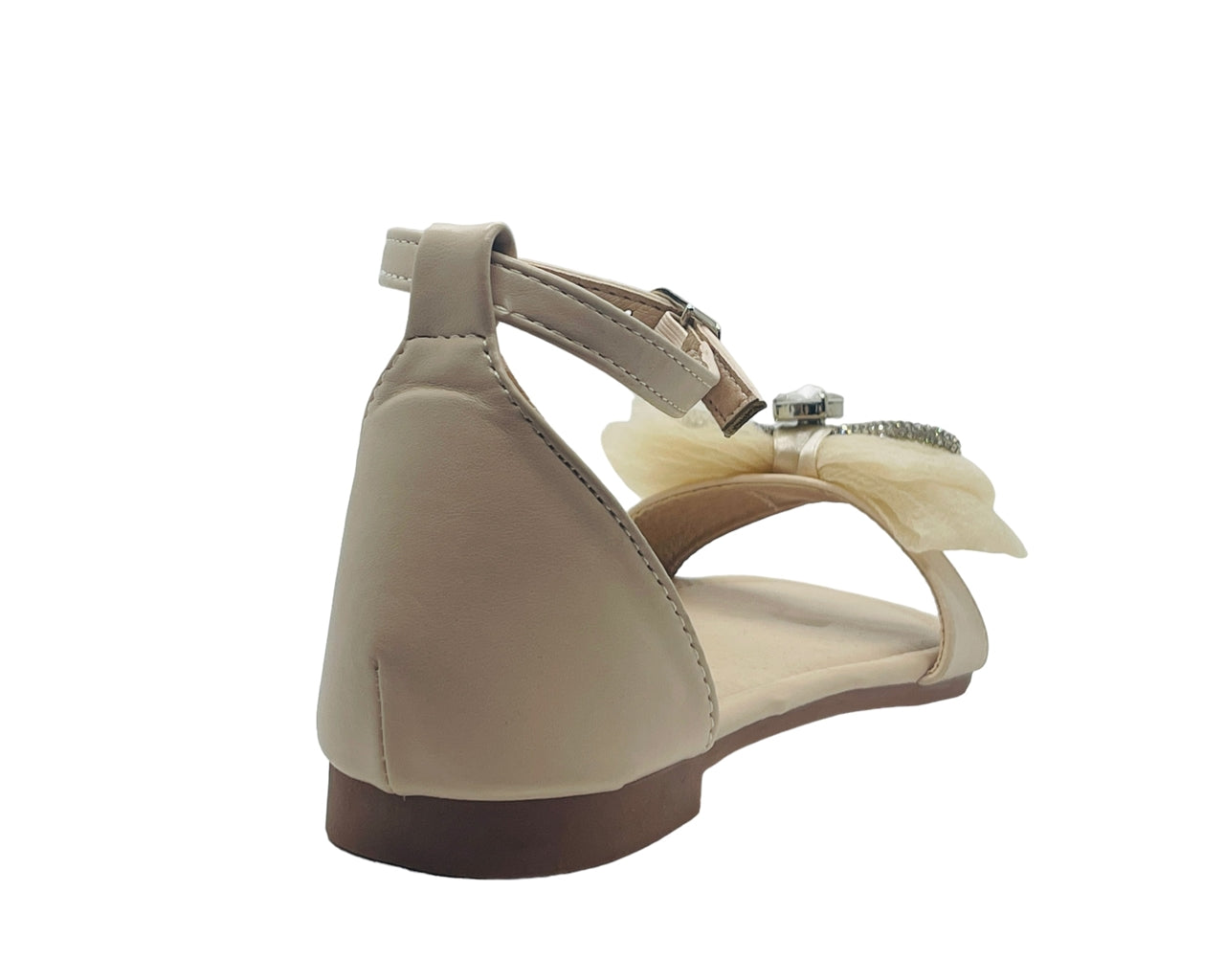 Ankle Strap Flat Rhinestone Mesh Bow Sandals