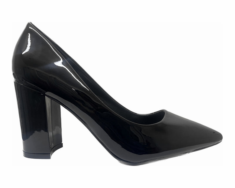 Black court shoes block heel leather sales